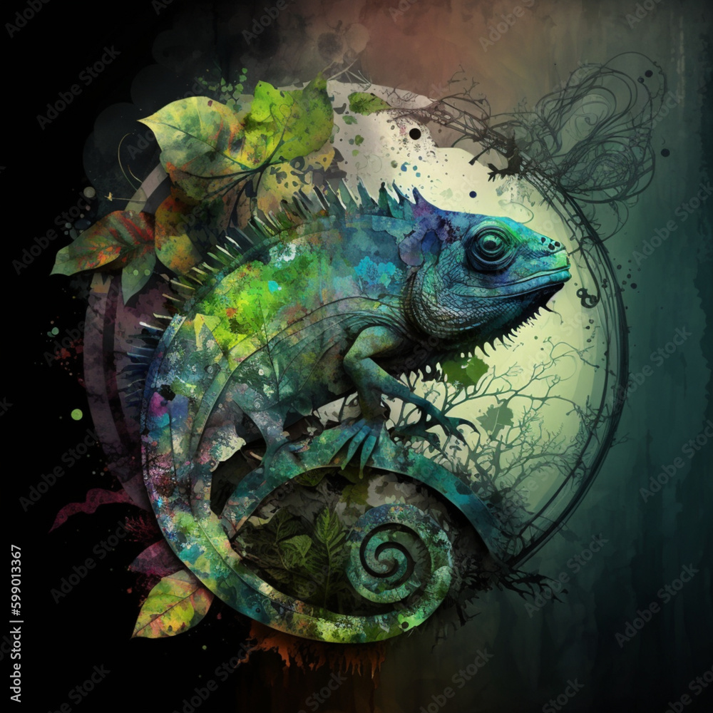 abstract environment including a chameleon symbol. Generative AI. abstract environment including a chameleon symbol. Generative AI.