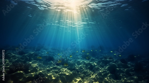 imagem subaquática de luzes entrando no mar 