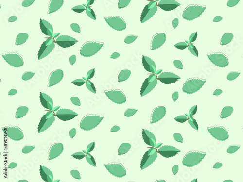 mint, mint seamless pattern with leaves on a green background