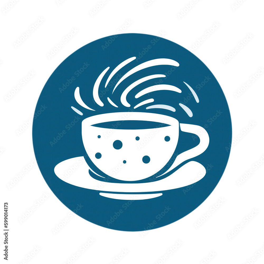 Blue Image Of Coffee Cup And Saucer Logo. On An Isolated Transparent