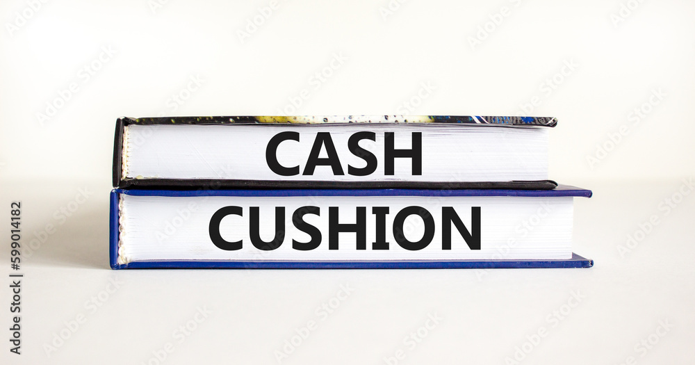 Cash cushion symbol. Concept words Cash cushion on beautiful books. Beautiful white table white background. Business and Cash cushion concept. Copy space.