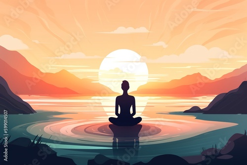 Flat design illustration of meditation and spirituality concept. Generative AI © Pajaros Volando