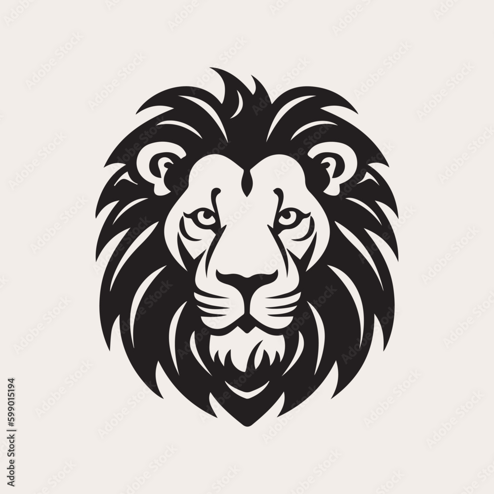 Lion head one color vector logo, emblem, icon for company or sport team branding. Tattoo art style.