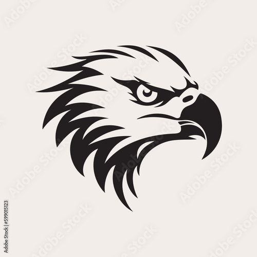 Eagle head one color vector logo, emblem, icon for company or sport team branding. Tattoo art style.