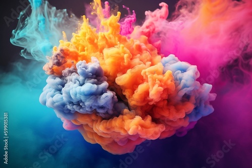 Cloud of smoke with bright colours  wallpaper design. Generative Ai