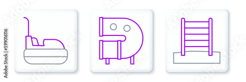 Set line Swedish wall, Bumper car and Kid playground slide pipe icon. Vector