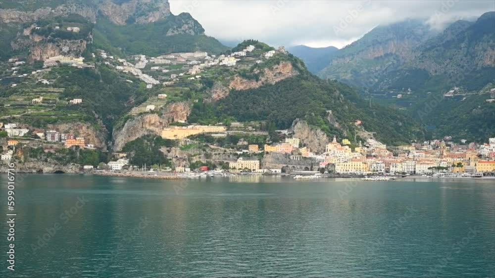 A beautiful panning view of the Amalfi coast located in southwestern Italy. A beautiful panning view of the Amalfi coast located in southwestern Italy.
