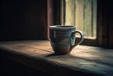 Coffee Mug On Rustic Wooden Table. Generative AI