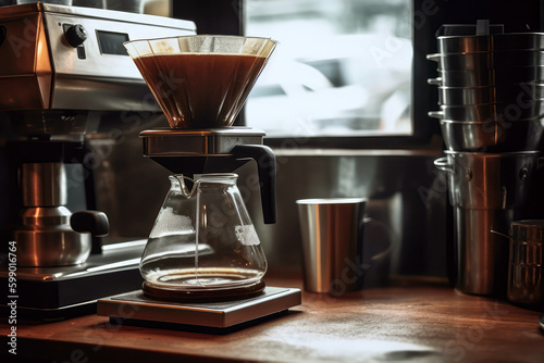 Coffee Machine With Freshly Brewed Pot. Generative AI