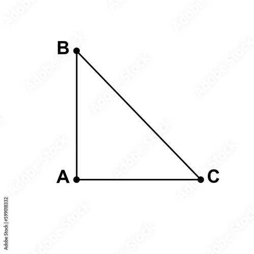 Right triangle with ABC points illustration isolated on white background. Right angle. Mathematics. Geometry. Maths. Education