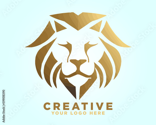golden lion logo, minimalist logo, golden lion head