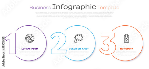 Set line Ramadan fasting, Rosary beads religion and Muslim Mosque. Business infographic template. Vector