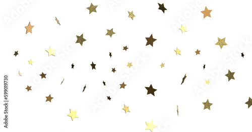 XMAS Stars - Banner with golden decoration. Festive border with falling glitter dust and stars. © vegefox.com