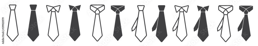 Tie icon vector set. professional necktie line symbol. businessman suit neck tie icon collection. - obrazy, fototapety, plakaty 