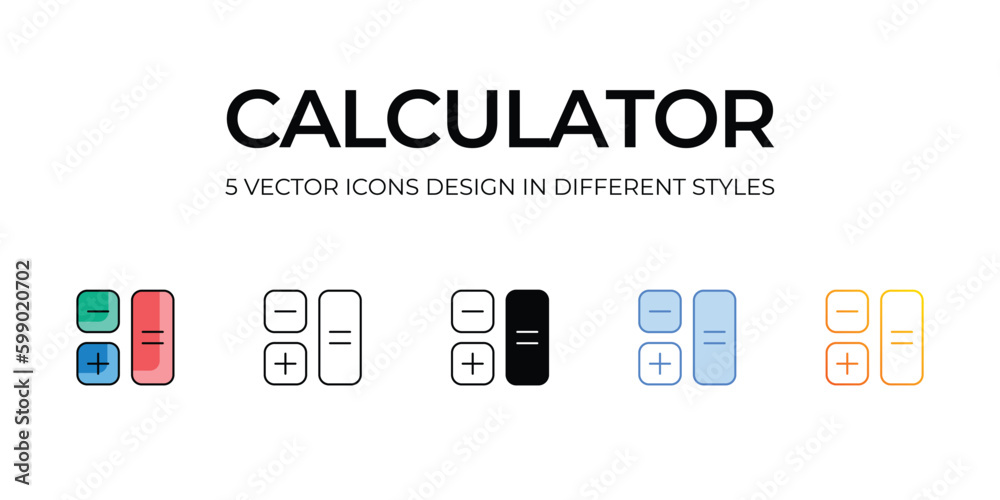 Calculator Icon Design in Five style with Editable Stroke. Line, Solid, Flat Line, Duo Tone Color, and Color Gradient Line. Suitable for Web Page, Mobile App, UI, UX and GUI design. Calculator Icon Design in Five style with Editable Stroke. Line, Solid, Flat Line, Duo Tone Color, and Color Gradient Line. Suitable for Web Page, Mobile App, UI, UX and GUI design.