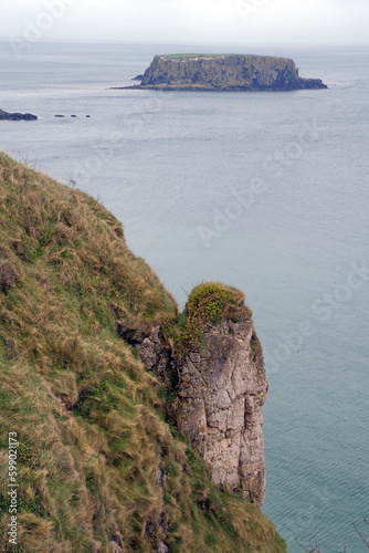 View of the cliff from the carrick-a-rede Rope bridge site - Giant causeway coastal road - Northern Ireland - UK