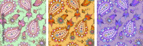 Colorful indigenous abstract seamless pattern set design