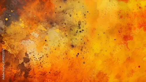 Yellow orange background with texture and distressed vintage grunge and watercolor paint stains Generative AI