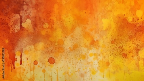 Yellow orange background with texture and distressed vintage grunge and watercolor paint stains Generative AI