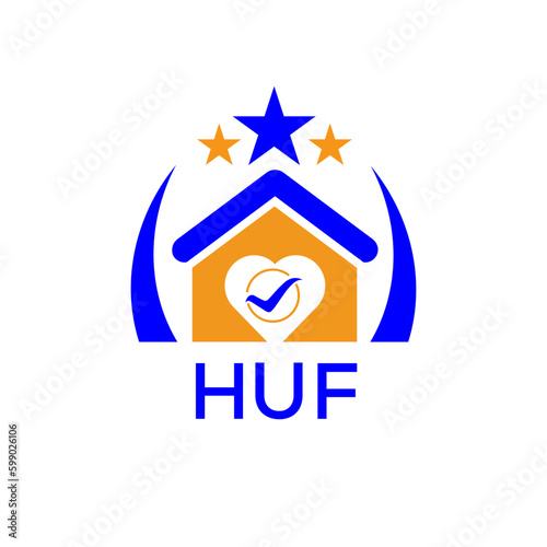 HUF House logo Letter logo and star icon. Blue vector image on white background. KJG house Monogram home logo picture design and best business icon. 
