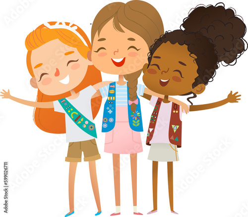 фотографія Happy multi ethnic multi aged girls scout hug