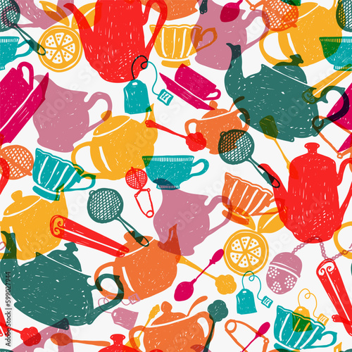 Tea time multicolor seamless pattern background design