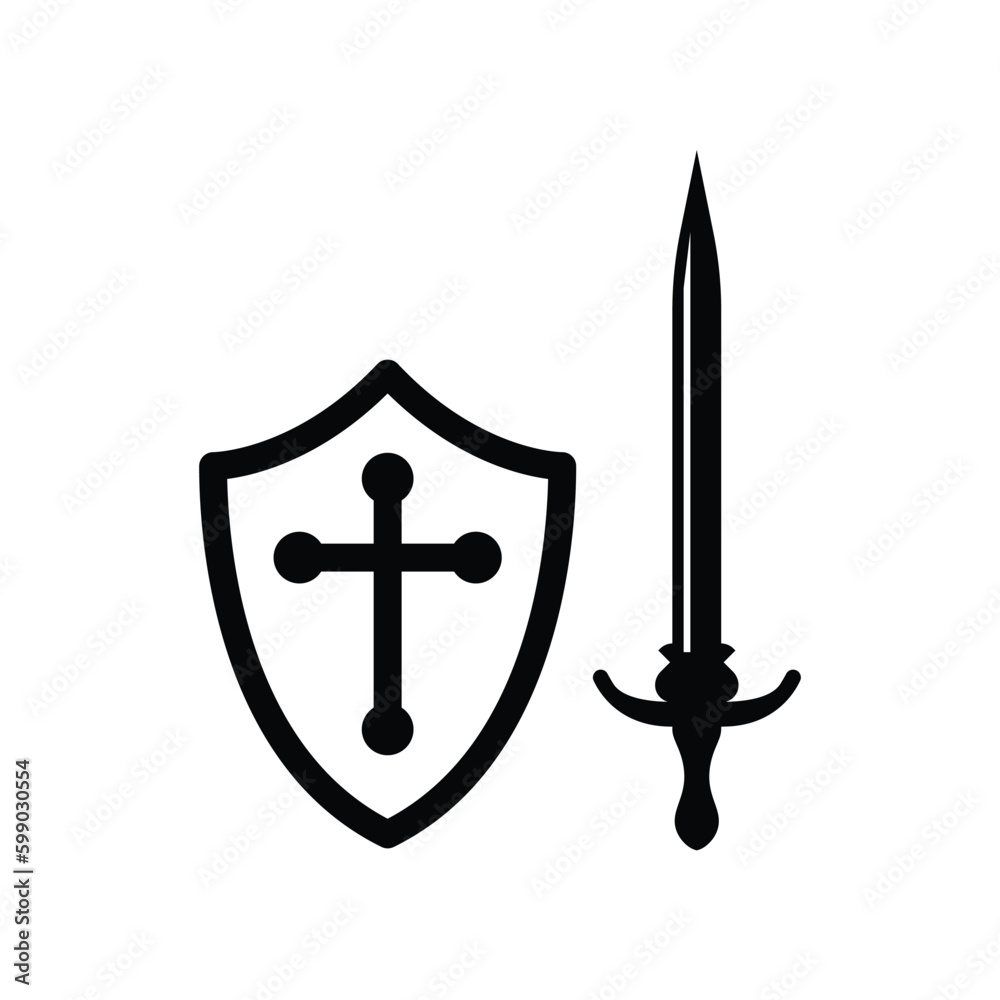 Shield and sword icon. Protection flat sign design. Guard vector icon. Armor symbol pictogram. UX UI icon Shield and sword icon. Protection flat sign design. Guard vector icon. Armor symbol pictogram. UX UI icon