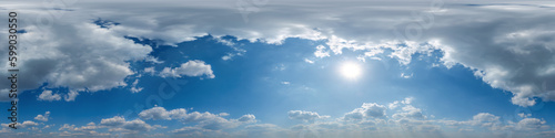 Photography blue skybox with cumulus cloud as seamless hdri 360 panorama with zenith in sphe