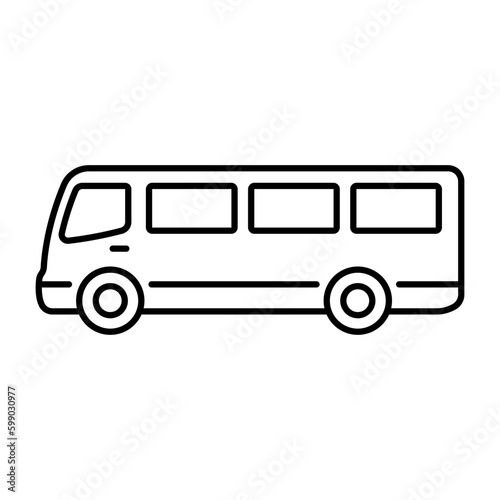 Bus icon. Black contour linear silhouette. Side view. Editable strokes. Vector simple flat graphic illustration. Isolated object on a white background. Isolate.