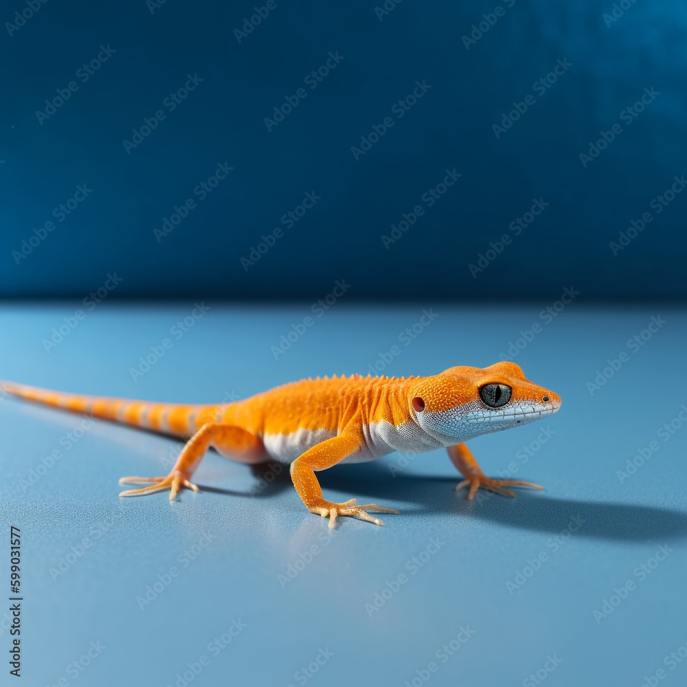 Fototapeta premium orange gecko on the blue floor, Generative AI