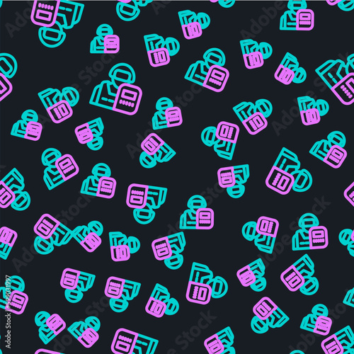Line Police officer icon isolated seamless pattern on black background. Vector