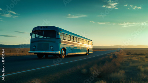 Long Bus Journey on Country Road Amidst Scenery