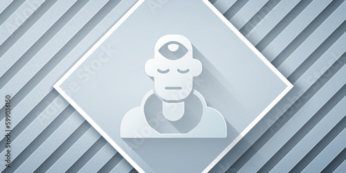 Paper cut Wizard warlock icon isolated on grey background. Paper art style. Vector