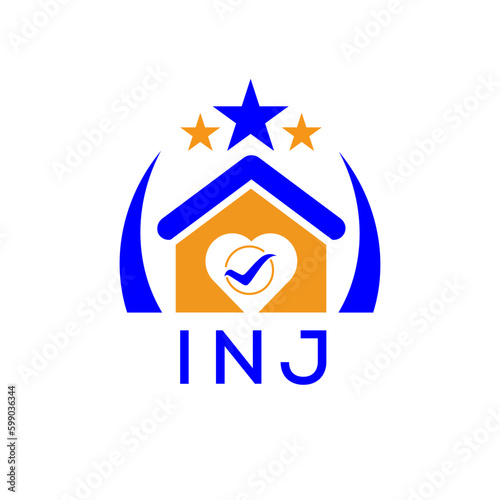 INJ House logo Letter logo and star icon. Blue vector image on white background. KJG house Monogram home logo picture design and best business icon. 
 photo