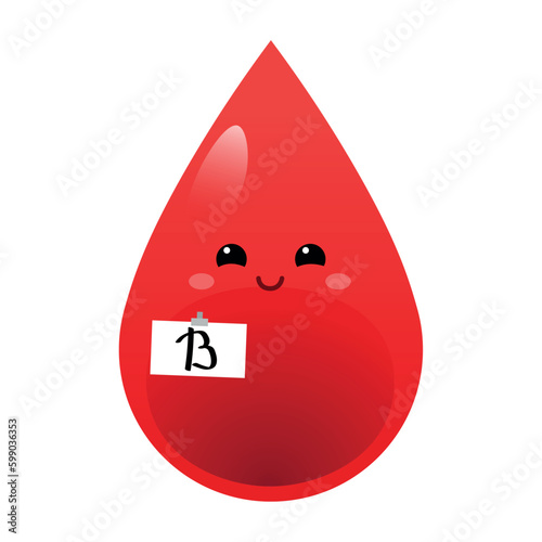 Cute drop of blood group B on white background