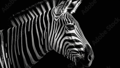 Striped zebra in black and white elegance generated by AI