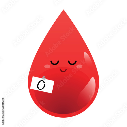 Cute drop of blood group O on white background