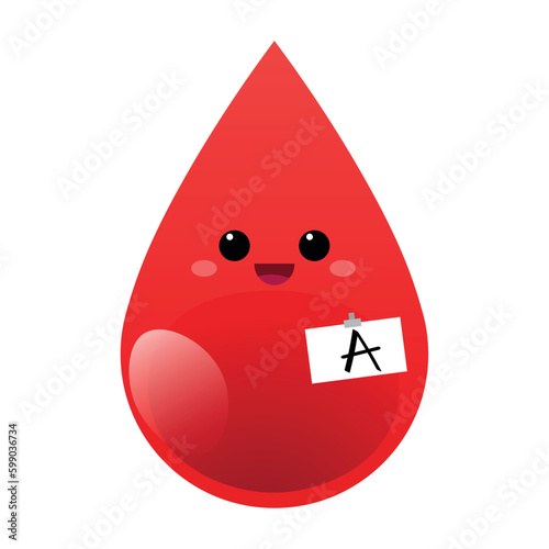 Cute drop of blood group A on white background