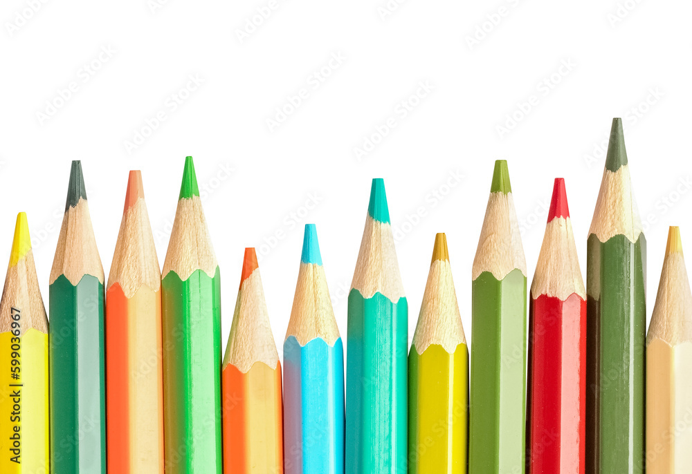 Colored pencils on a transparent background. View from above. isolated object. Element for design Colored pencils on a transparent background. View from above. isolated object. Element for design
