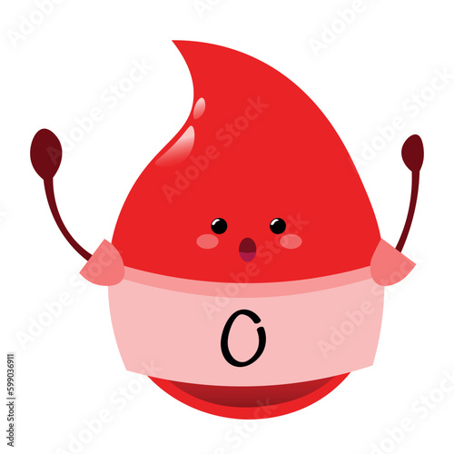 Cute drop of blood group O on white background