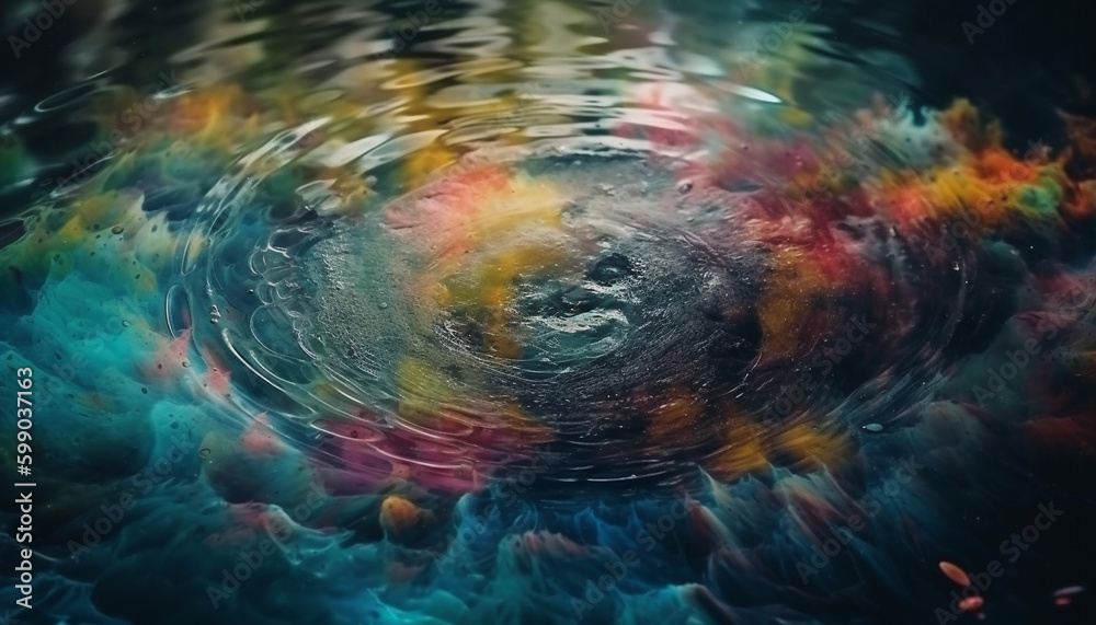 Abstract underwater galaxy, fish flowing in motion generated by AI