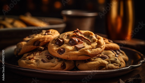 Homemade chocolate chip cookies, a sweet indulgence generated by AI