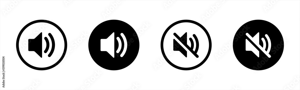 Speaker icon set in line style. Music volume simple black style symbol sign for apps and website, vector illustration. Speaker icon set in line style. Music volume simple black style symbol sign for apps and website, vector illustration.