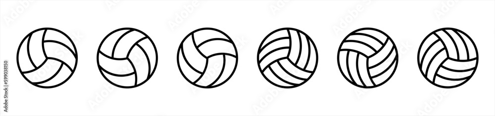 Volleyball icon set in line style. Volley ball simple black style symbol sign for sports apps and website, vector illustration.