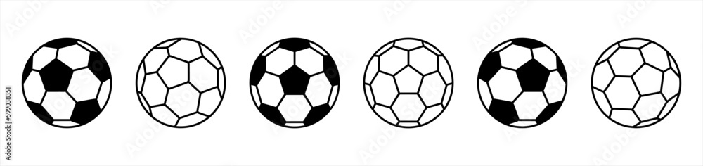 Naklejka premium Soccer ball icon set in line style. football simple black style symbol sign for sports apps and website, vector illustration.