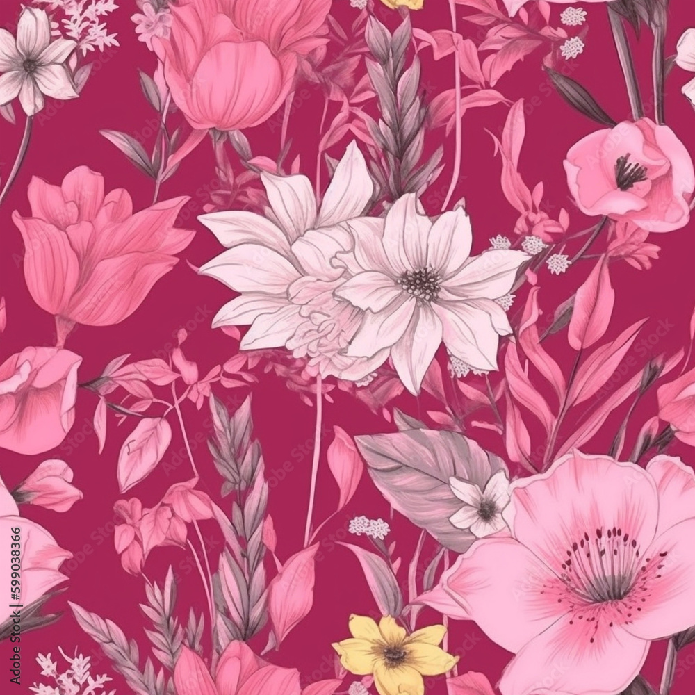 pink flower fields seamless backgrounds