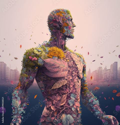 Human body entirely made of plants. Created using generative Al tools.