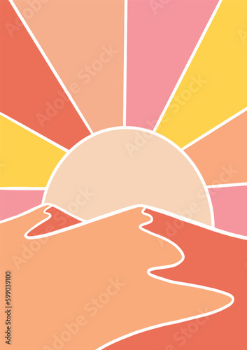 landscape drawing in digital vector format in pastel colors