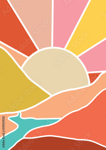 landscape drawing in digital vector format in pastel colors