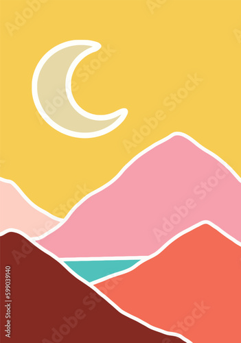 landscape drawing in digital vector format in pastel colors